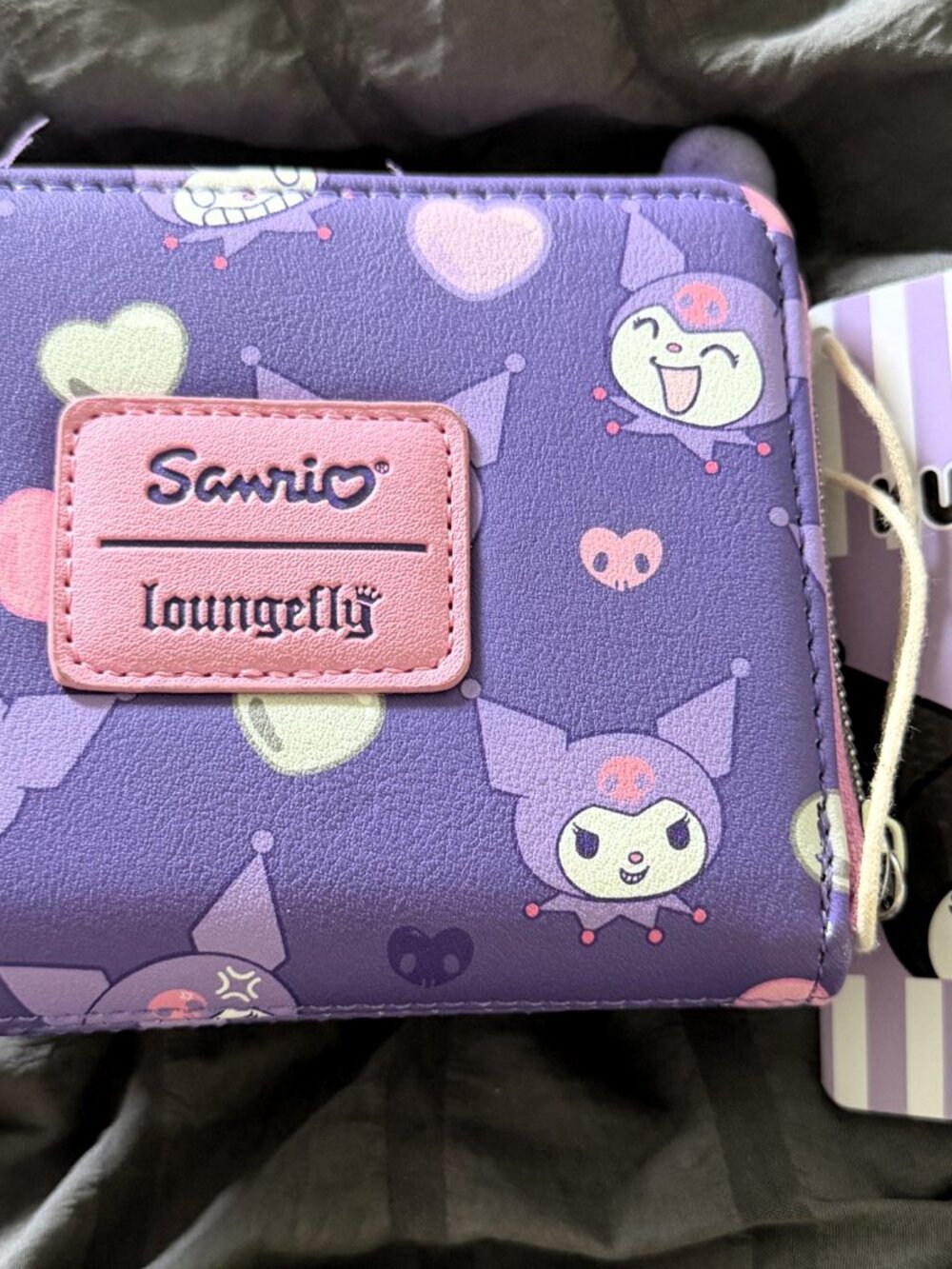 Kuromi Hearts Plush Face Purple Mini Zipper Loungefly Wallet - Picture 2 of 4